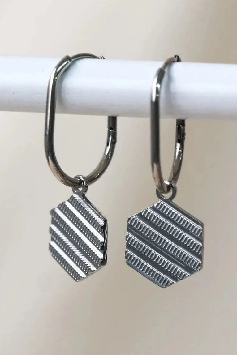 Hexagon Drop Earrings - Silver