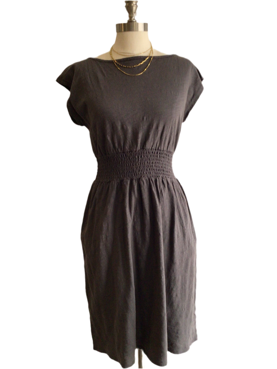 Smocked Waist Dress - Black