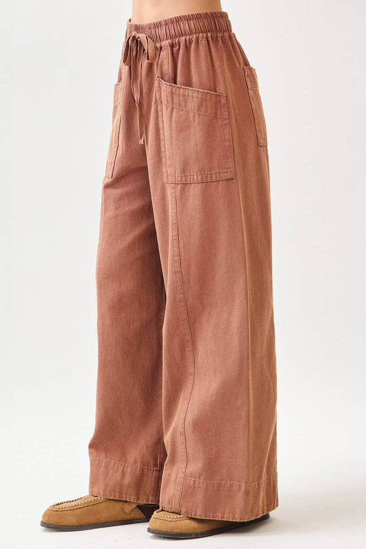Mineral Wash Pocket Pants - Brick - The Daisy Chain