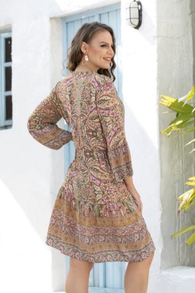 Paisley Boho Dress - Olive - The Daisy Chain