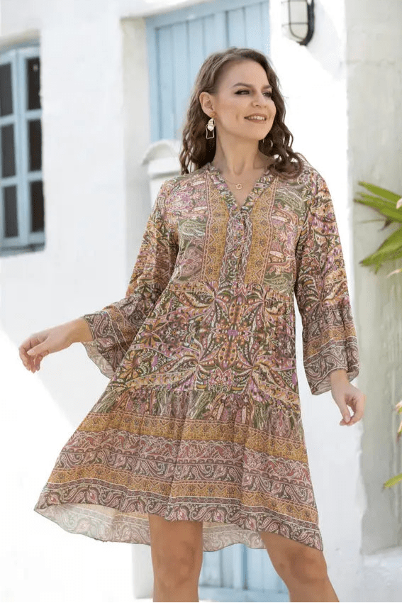 Paisley Boho Dress - Olive - The Daisy Chain