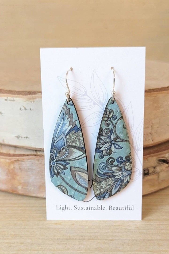 Small Wing Cork Earring - Blue Paisley - The Daisy Chain