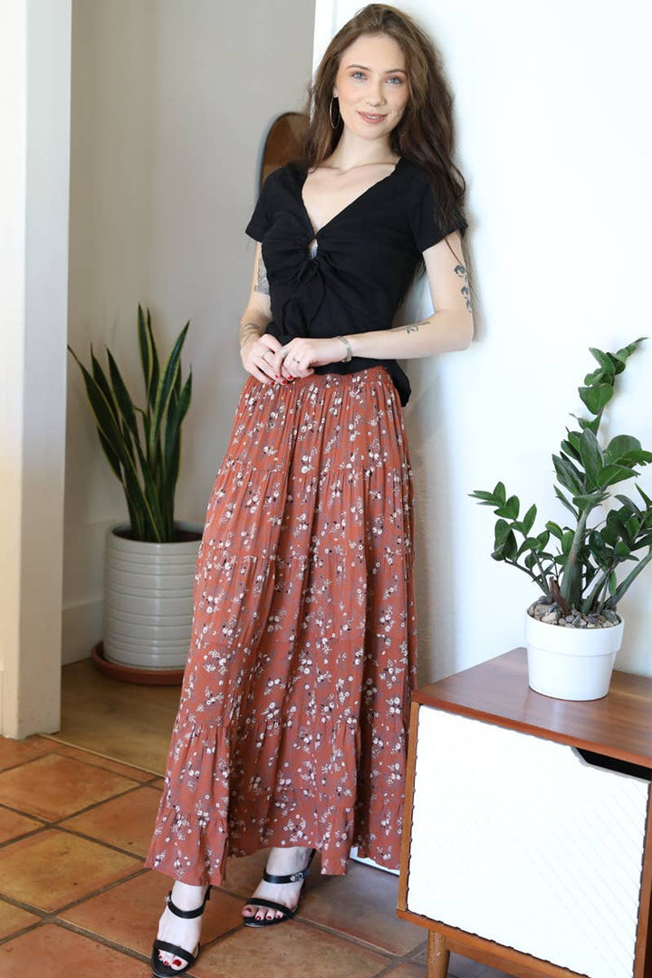 Tiered Boho Skirt - Autumn Floral - The Daisy Chain