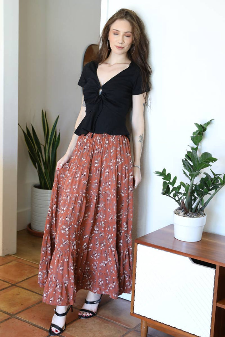 Tiered Boho Skirt - Autumn Floral - The Daisy Chain