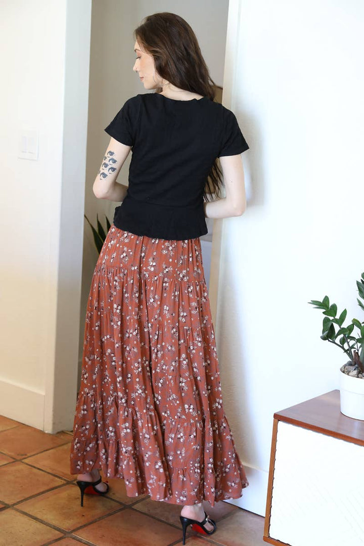 Tiered Boho Skirt - Autumn Floral - The Daisy Chain