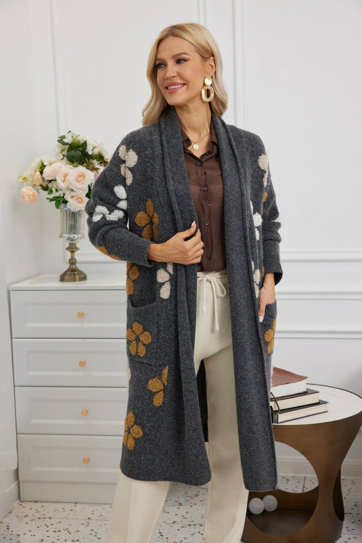 Tuffed Jacquard Cardigan: Charocal - The Daisy Chain