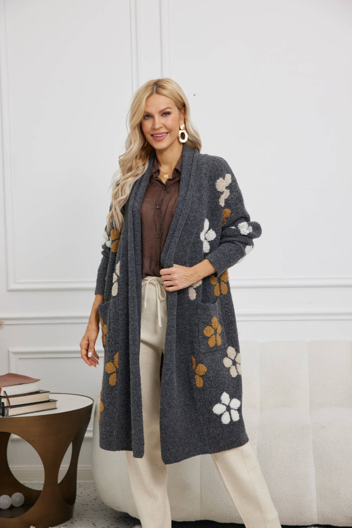 Tuffed Jacquard Cardigan: Charocal - The Daisy Chain