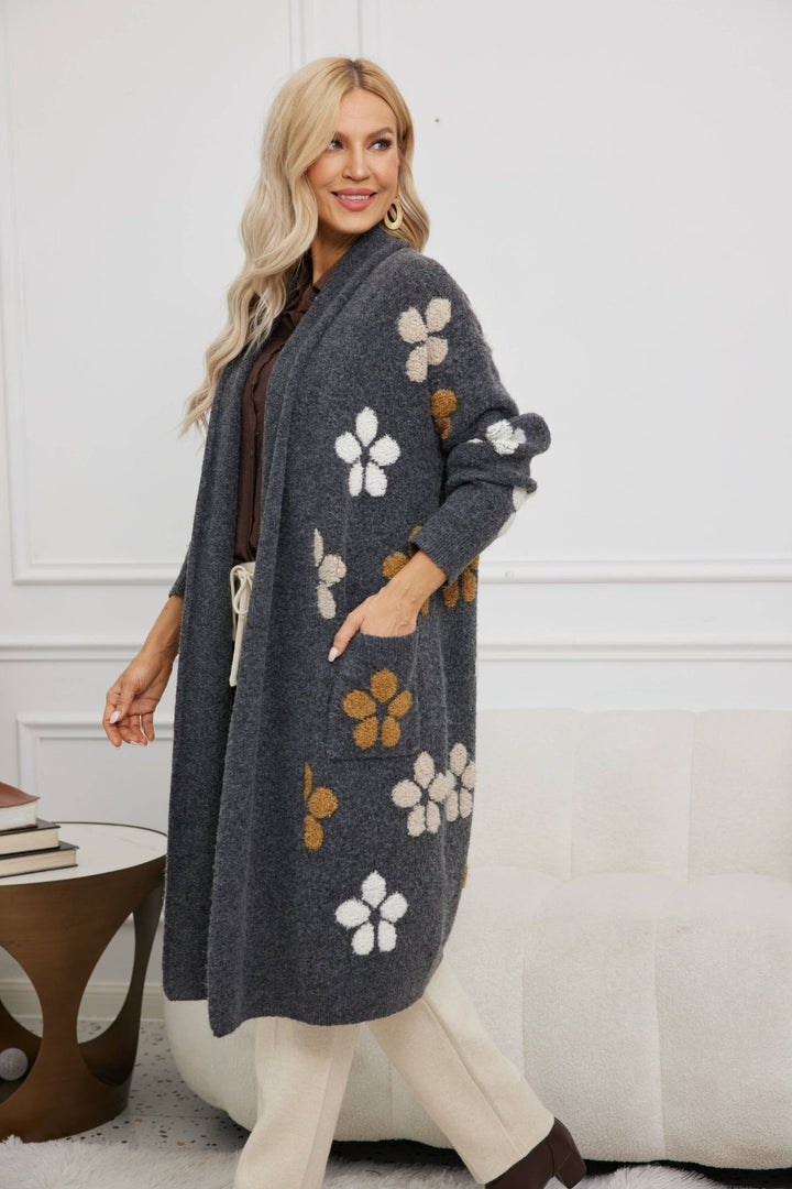 Tuffed Jacquard Cardigan: Charocal - The Daisy Chain