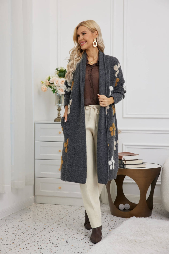 Tuffed Jacquard Cardigan: Charocal - The Daisy Chain