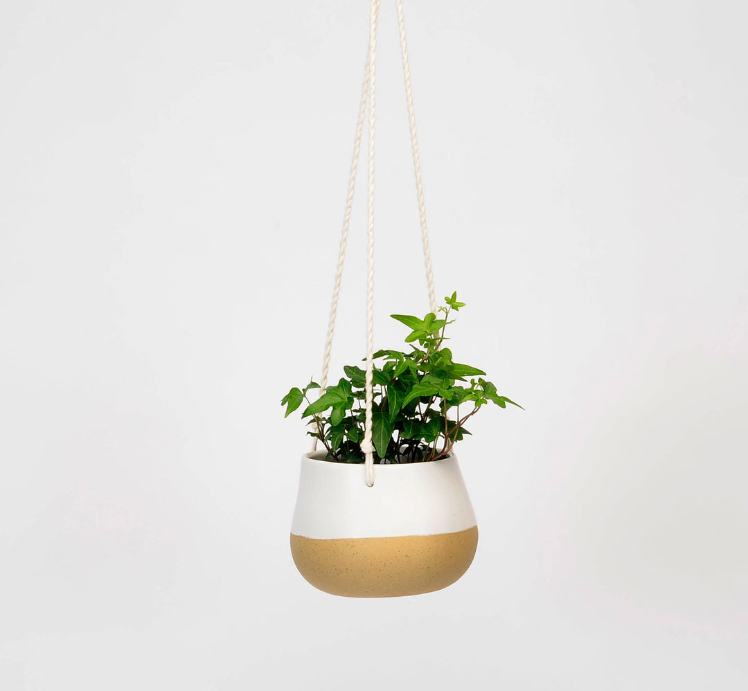 White Speckled Ceramic Hanging Pot