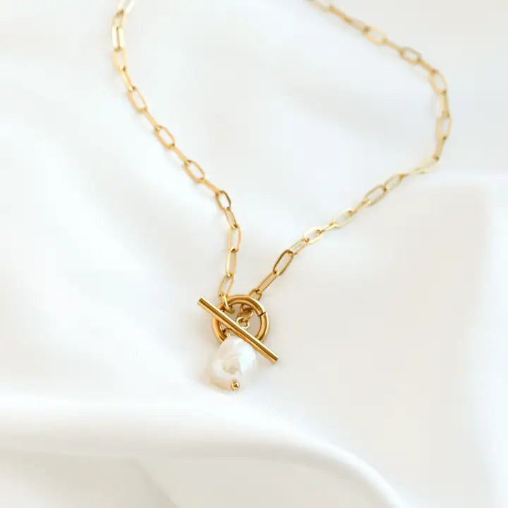 Paperclip Necklace with Pearl