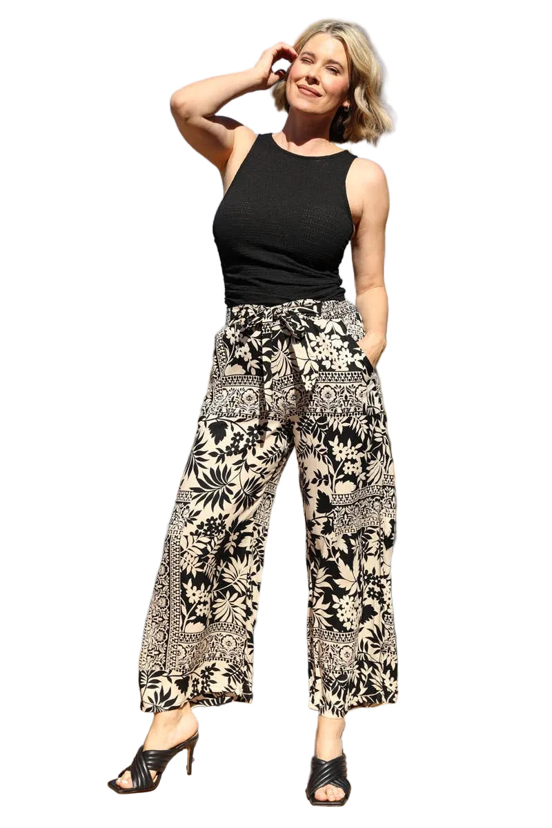 Wide Leg Tie Pants- Black