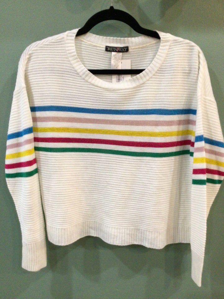 White Sweater with Rainbow Pattern