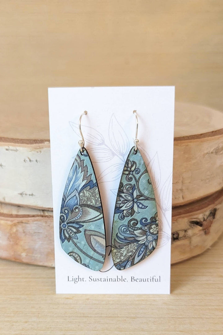 Small Wing Cork Earring- Blue Paisley