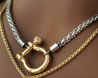 Carabiner Horse Bit Necklace: Two Tone