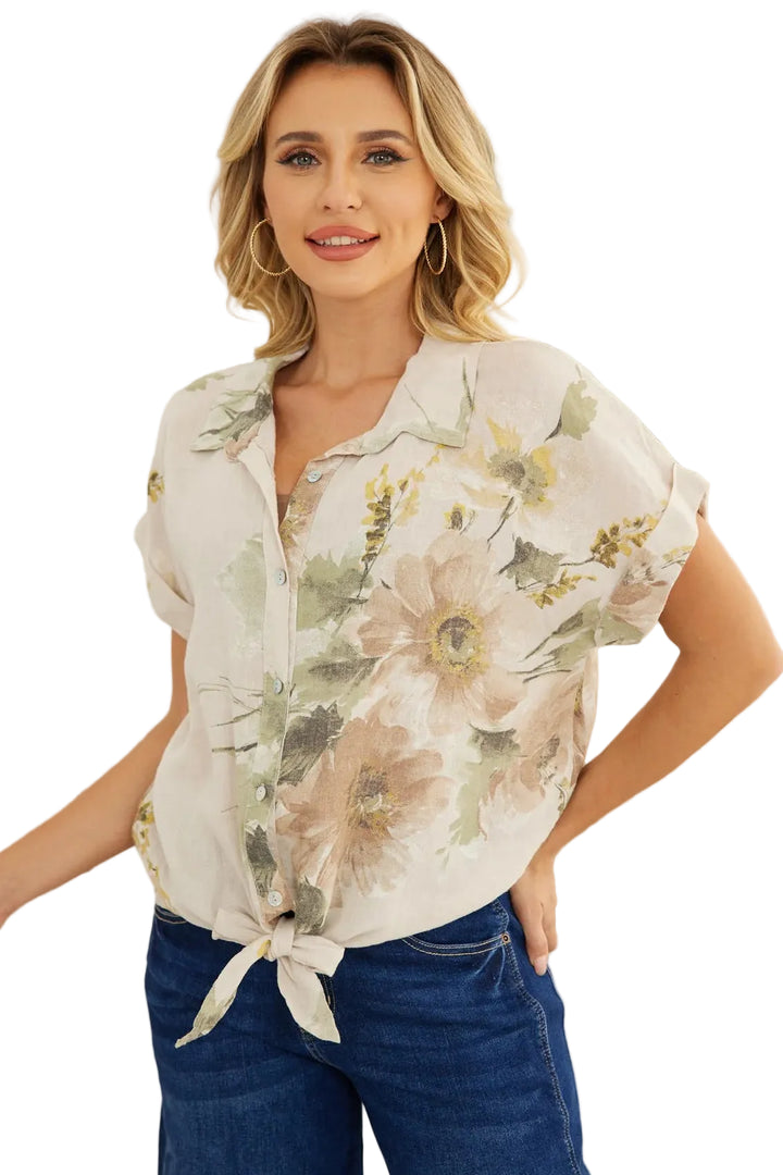 Linen Tie Top- Cream