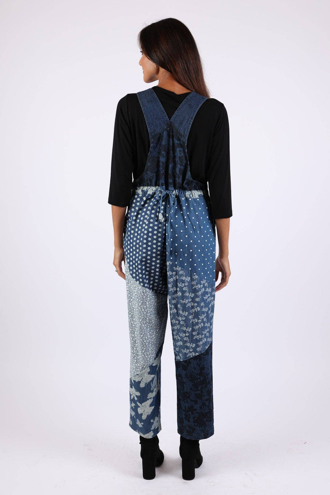 Denim Patchwork Print Overalls