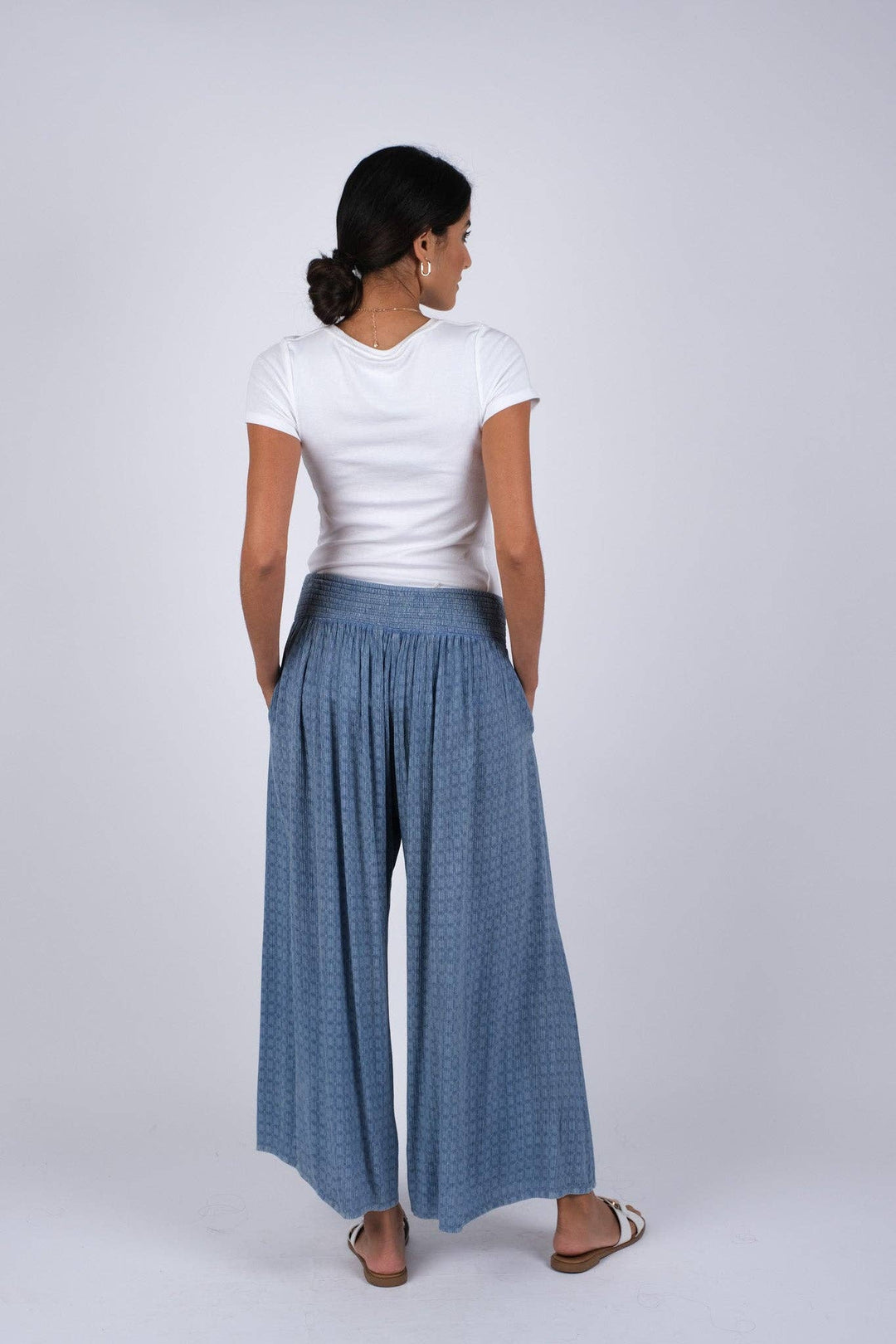 Textured Palazzo Pants - Blue