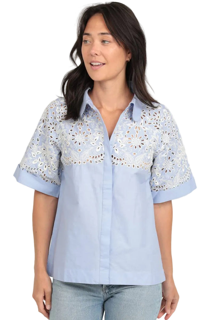 Eyelet Embroidered Blouse - Denim