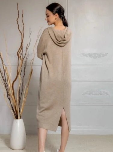 Hooded Sweater Dress- Beige