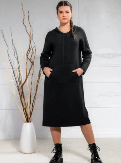 Hooded Sweater Dress- Black