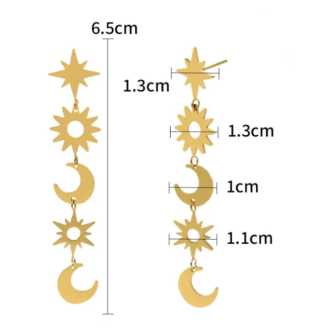 Celestial Sun Moon Stars Earrings