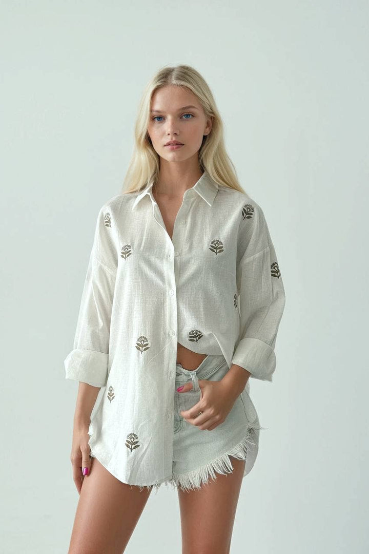 Embroidered Floral Blouse - Ivory