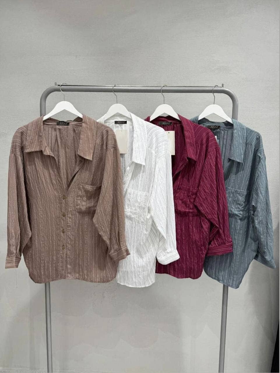 Crinkle Pinstripe Shirt: Baby Blue