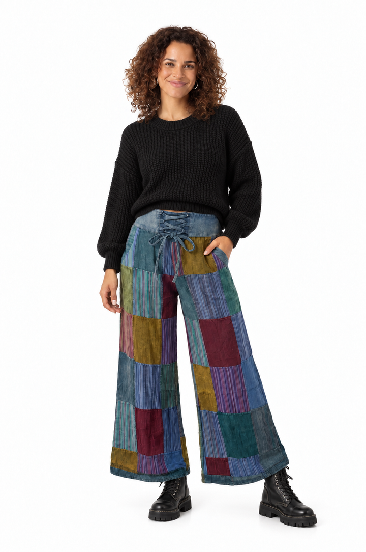 Rastra Patchwork Pants: Blue Multi