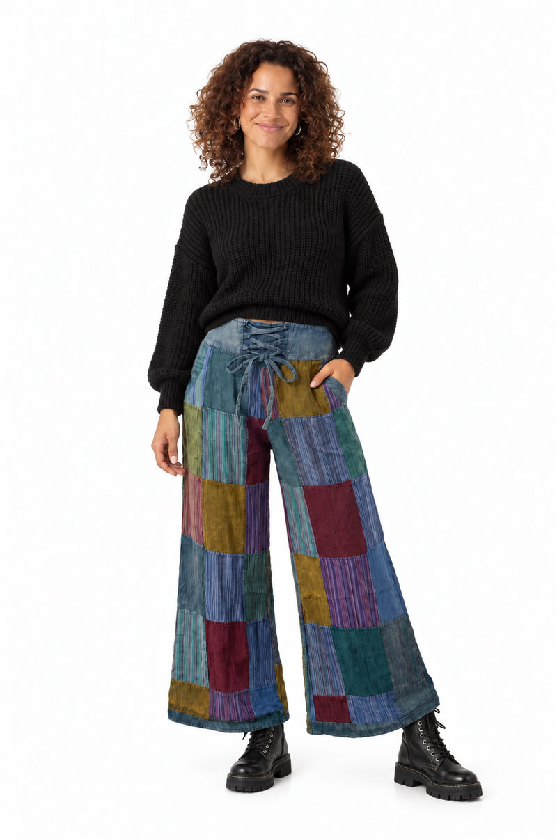 Rastra Patchwork Pants: Blue Multi