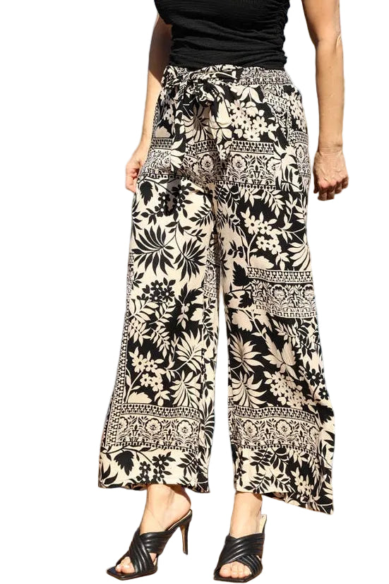 Wide Leg Tie Pants- Black
