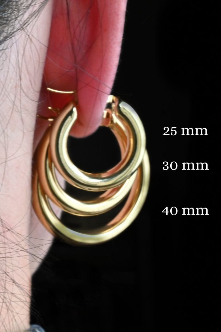 Gold Tunnel Hoops - 30 mm