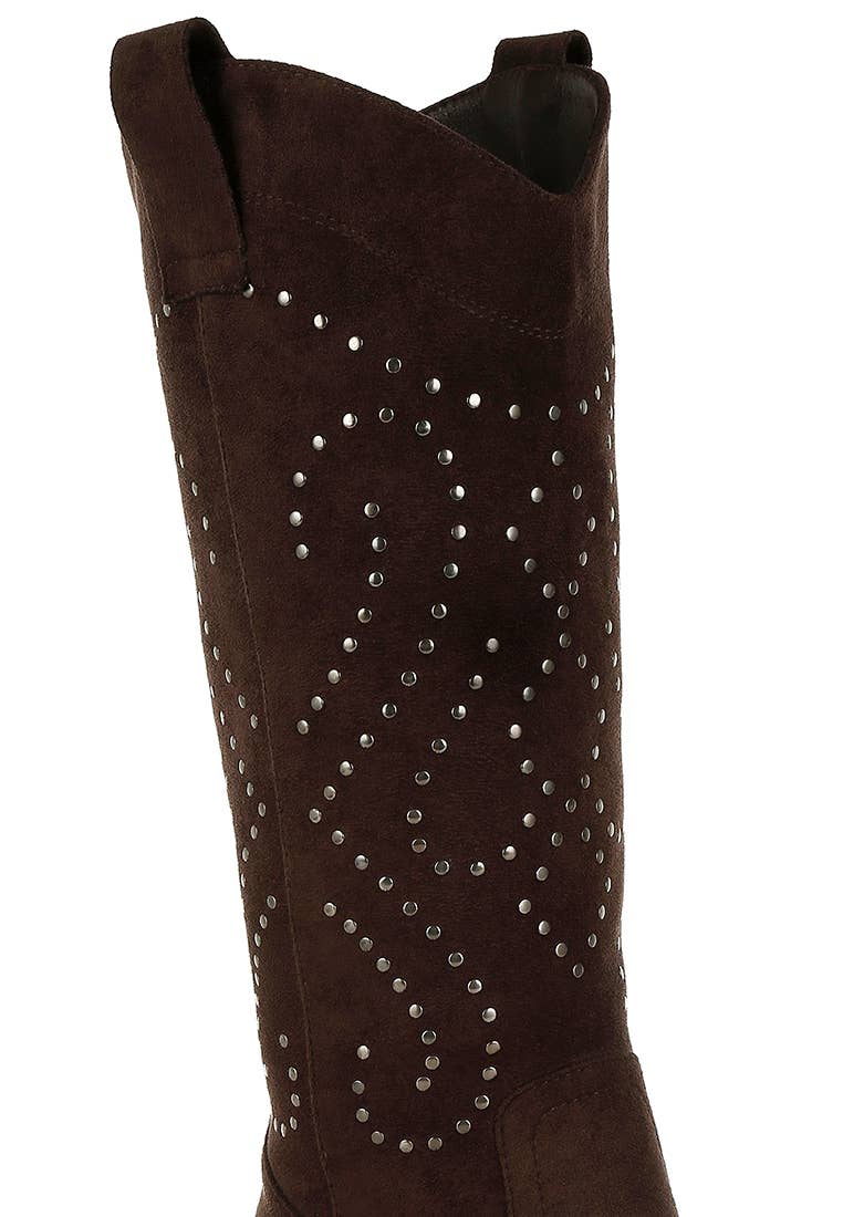 Lariat Embellished Cowboy Boots- Chocolate Brown