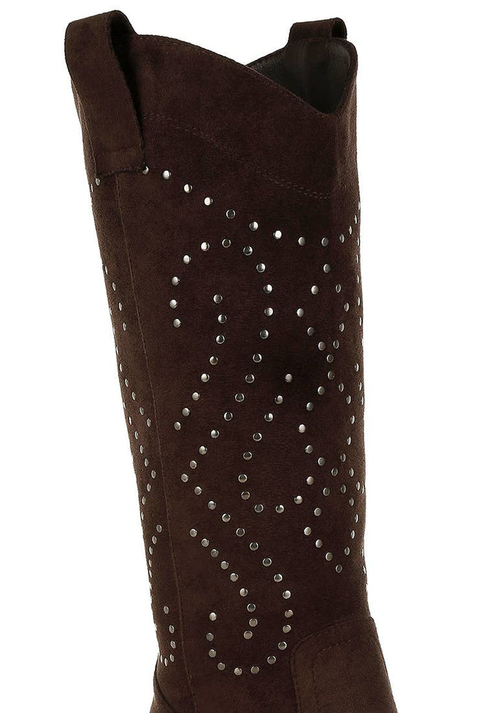 Lariat Embellished Cowboy Boots- Chocolate Brown