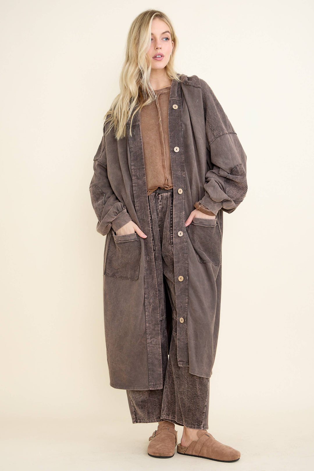 Oversized Hooded Cardigan: Coffee