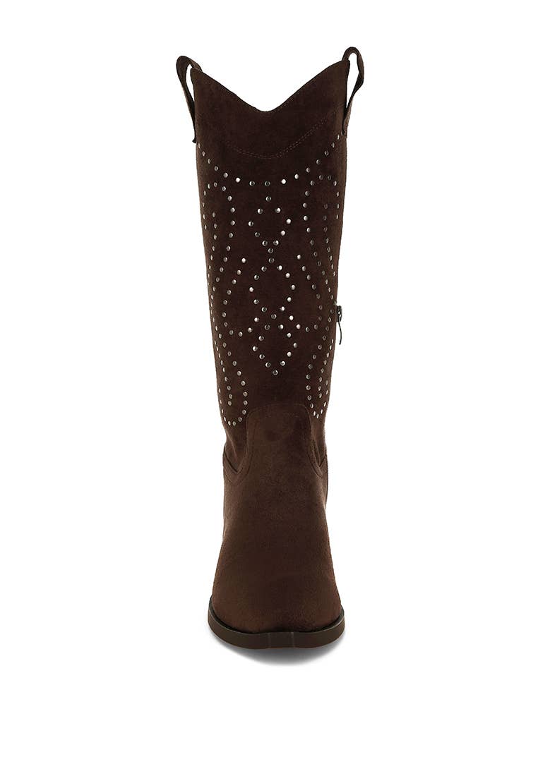 Lariat Embellished Cowboy Boots- Chocolate Brown