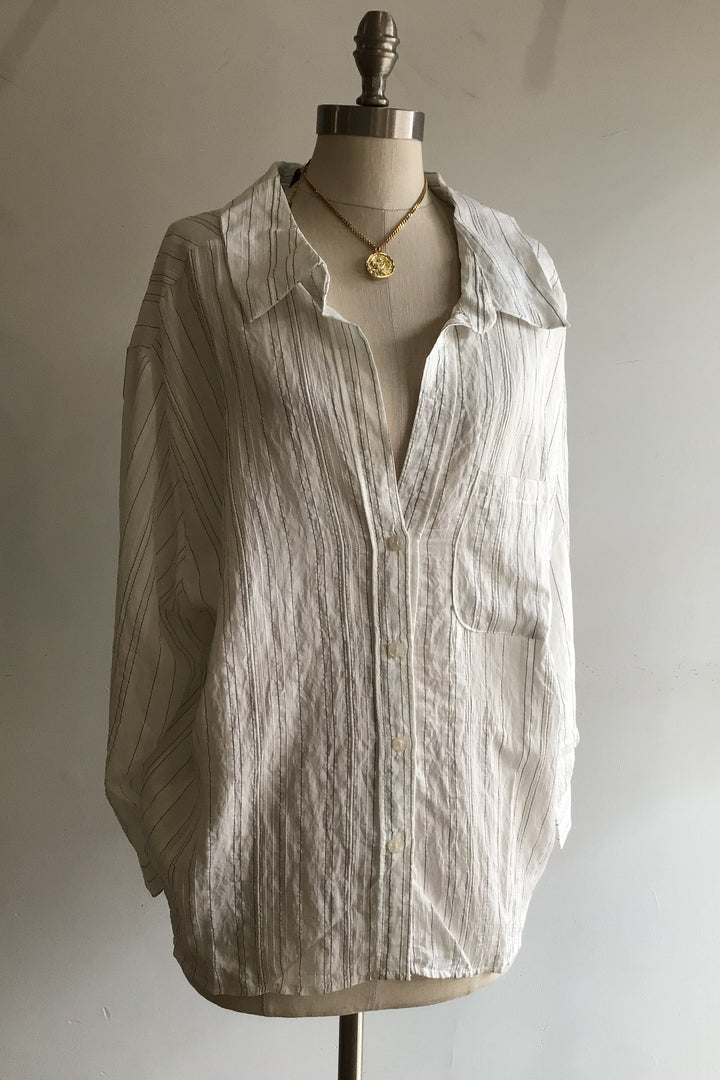 Crinkle Pinstripe Shirt: White