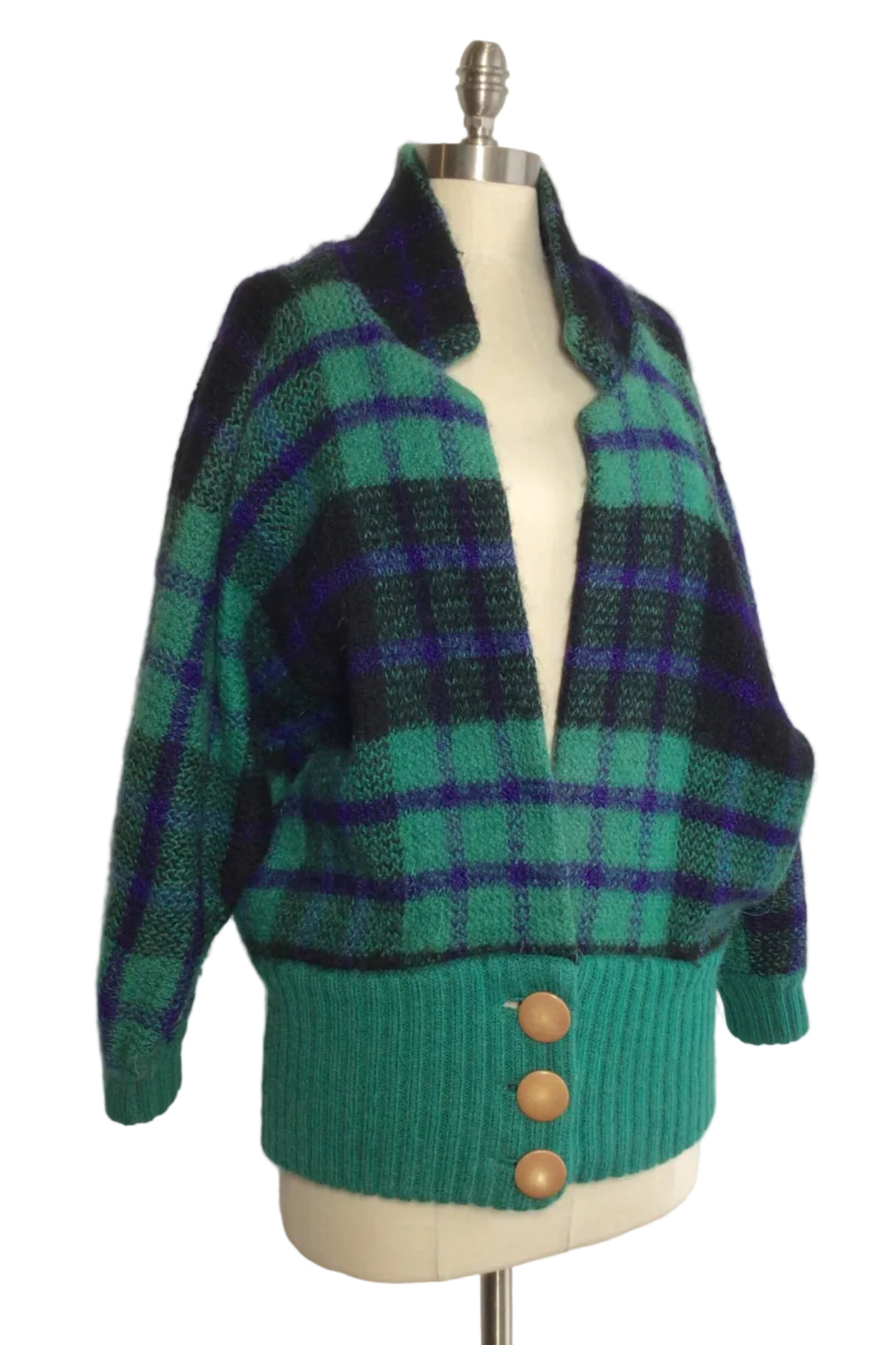 Plaid Knit Cardigan- Large