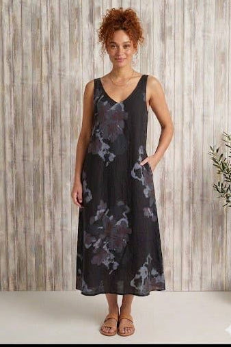 Linen Tie Back Dress- Deep Navy