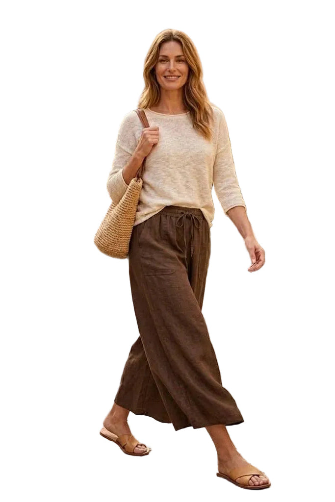 Relaxed Linen Pant: Dark Brown