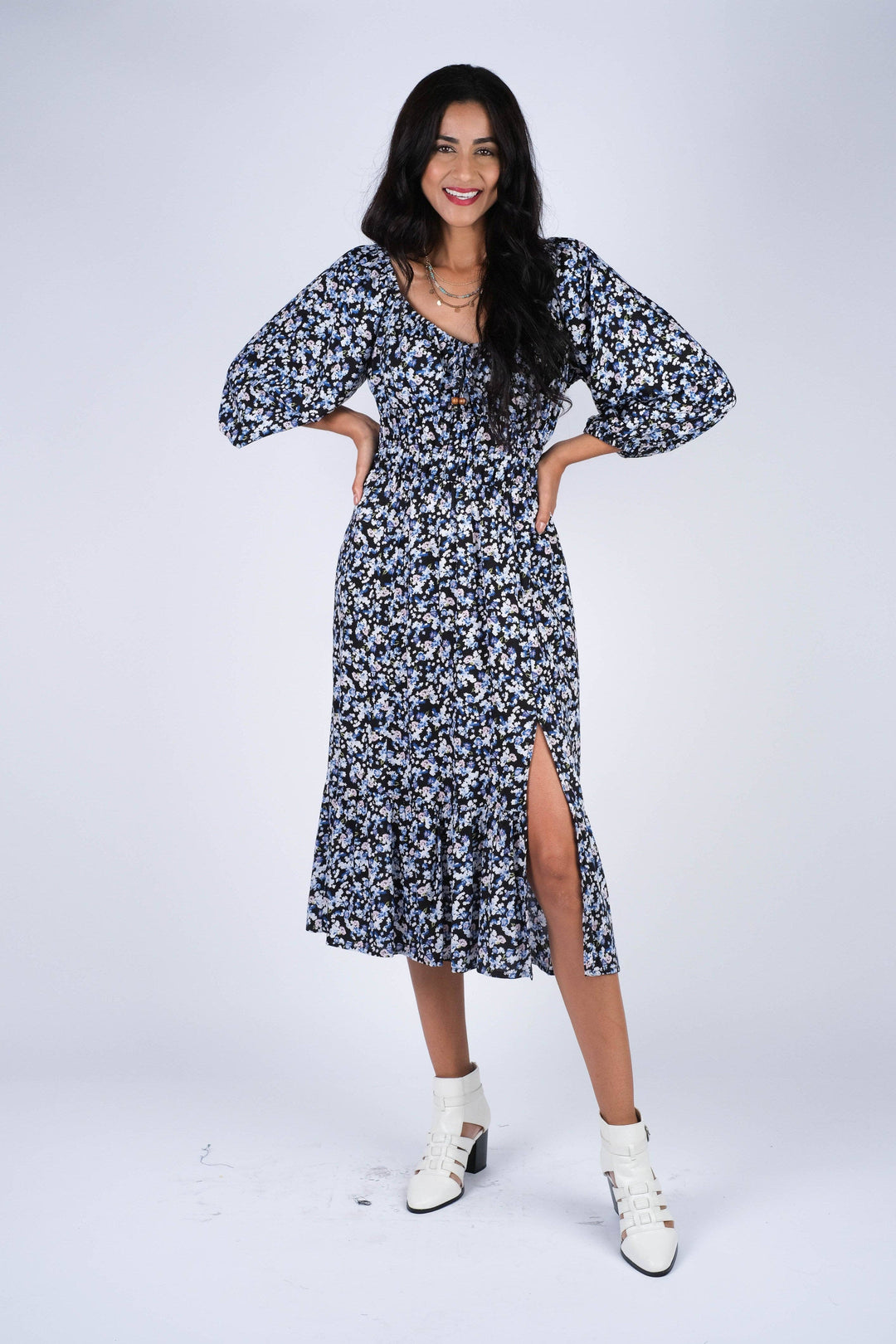 Floral Midi with Pockets and Slide Slits