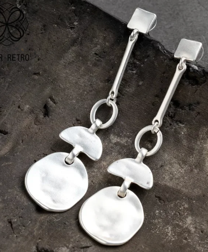 Drop Earrings: Silver Matte Hammered Finish