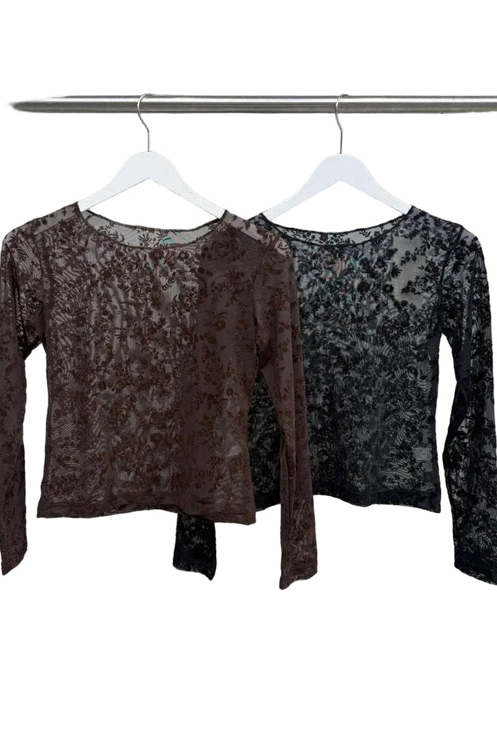 Sheer Velvet Top: Chocolate