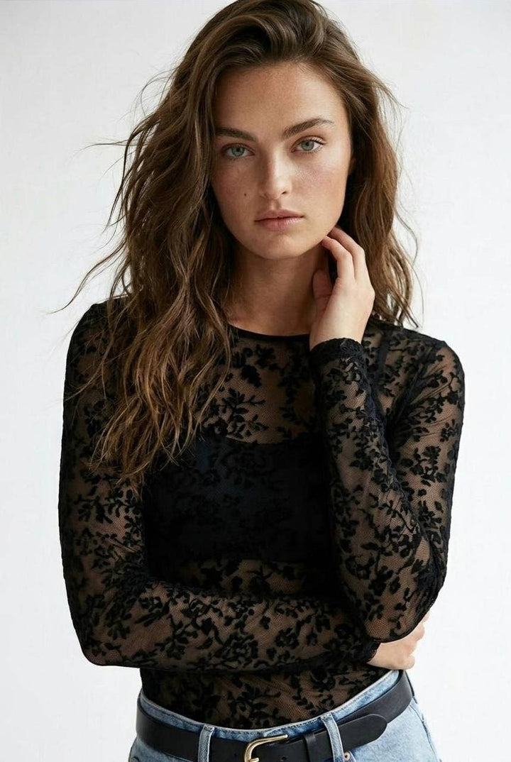 Sheer Velvet Top: Chocolate