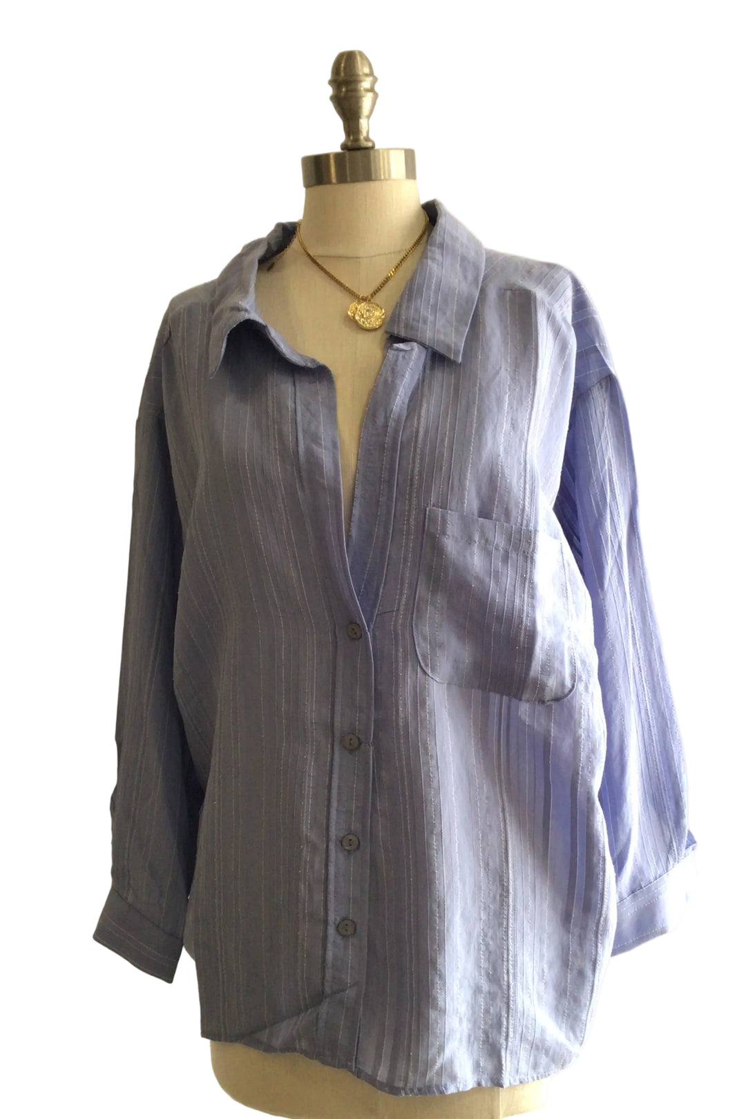 Crinkle Pinstripe Shirt: Baby Blue