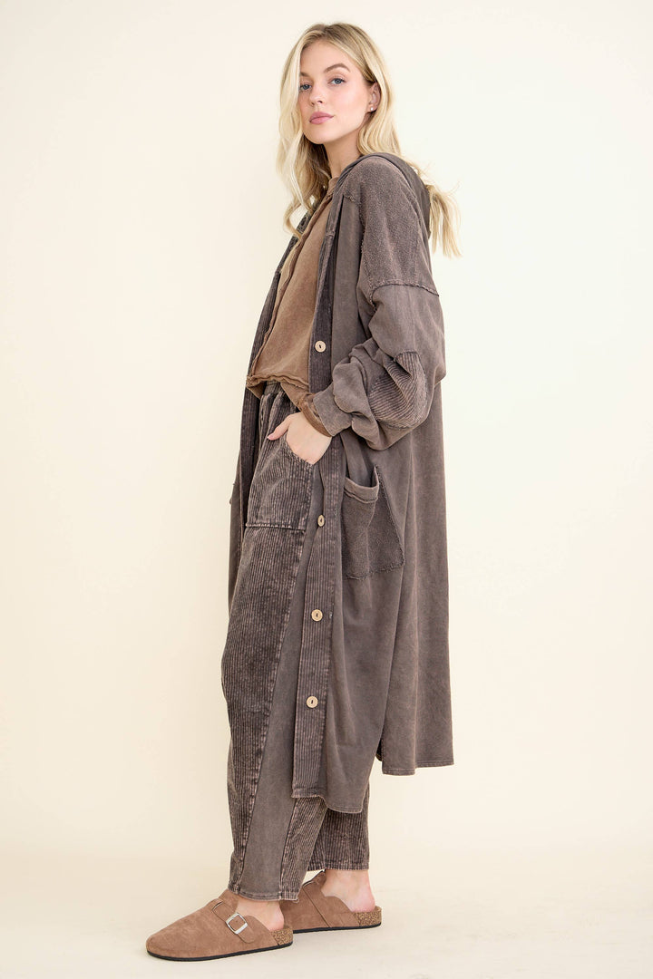 Oversized Hooded Cardigan: Coffee