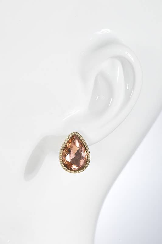 Glass Teardrop Studs- Black Crystal