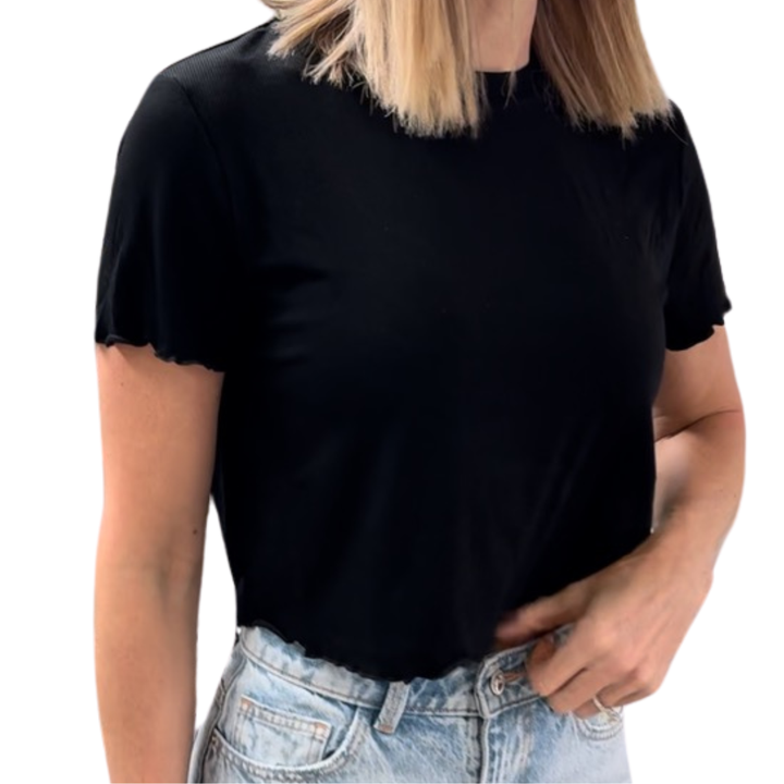 Cap Sleeve Crop Tee: Black