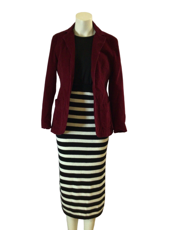 White and Black Striped Knitted Skirt