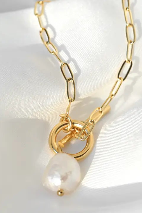 Paperclip Necklace with Pearl